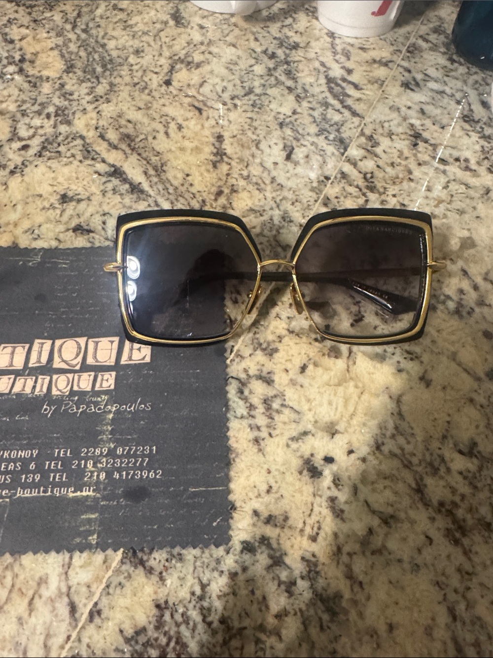 DITA Black and Gold Square Oversized Sunglasses